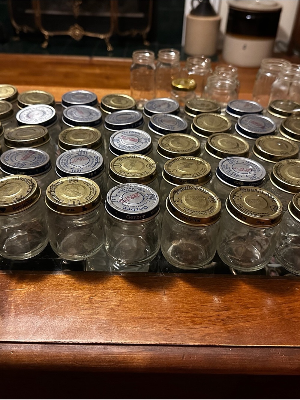 Gerber Clear Glass Baby Food Jars with Gold and Silver Lids